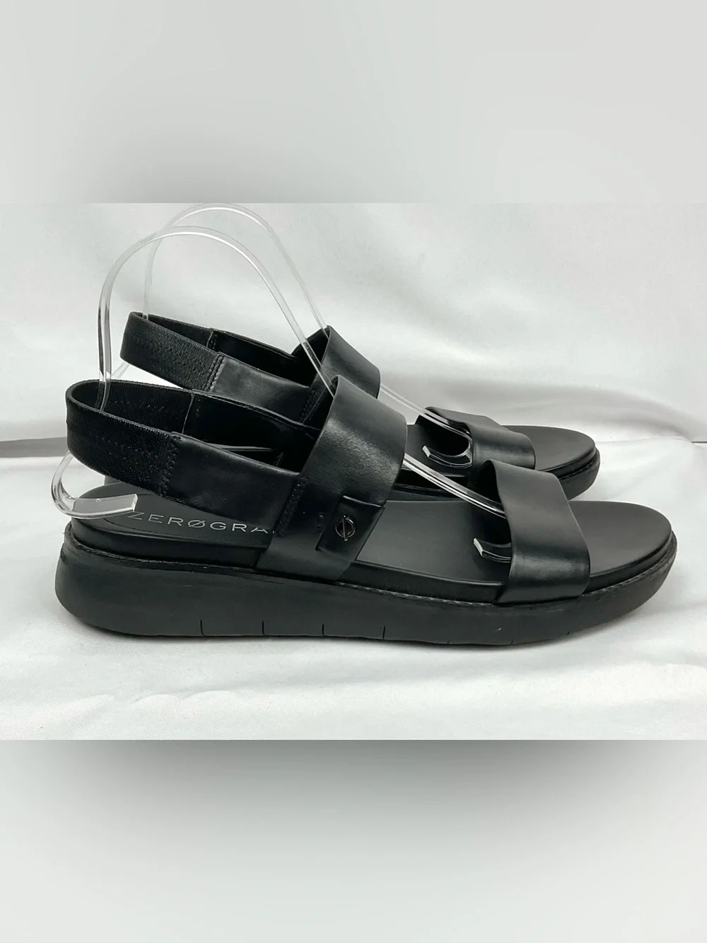 Cole Haan ZERØGRAND Sandals Meritt Black Leather Double Band Slingback Sz 10